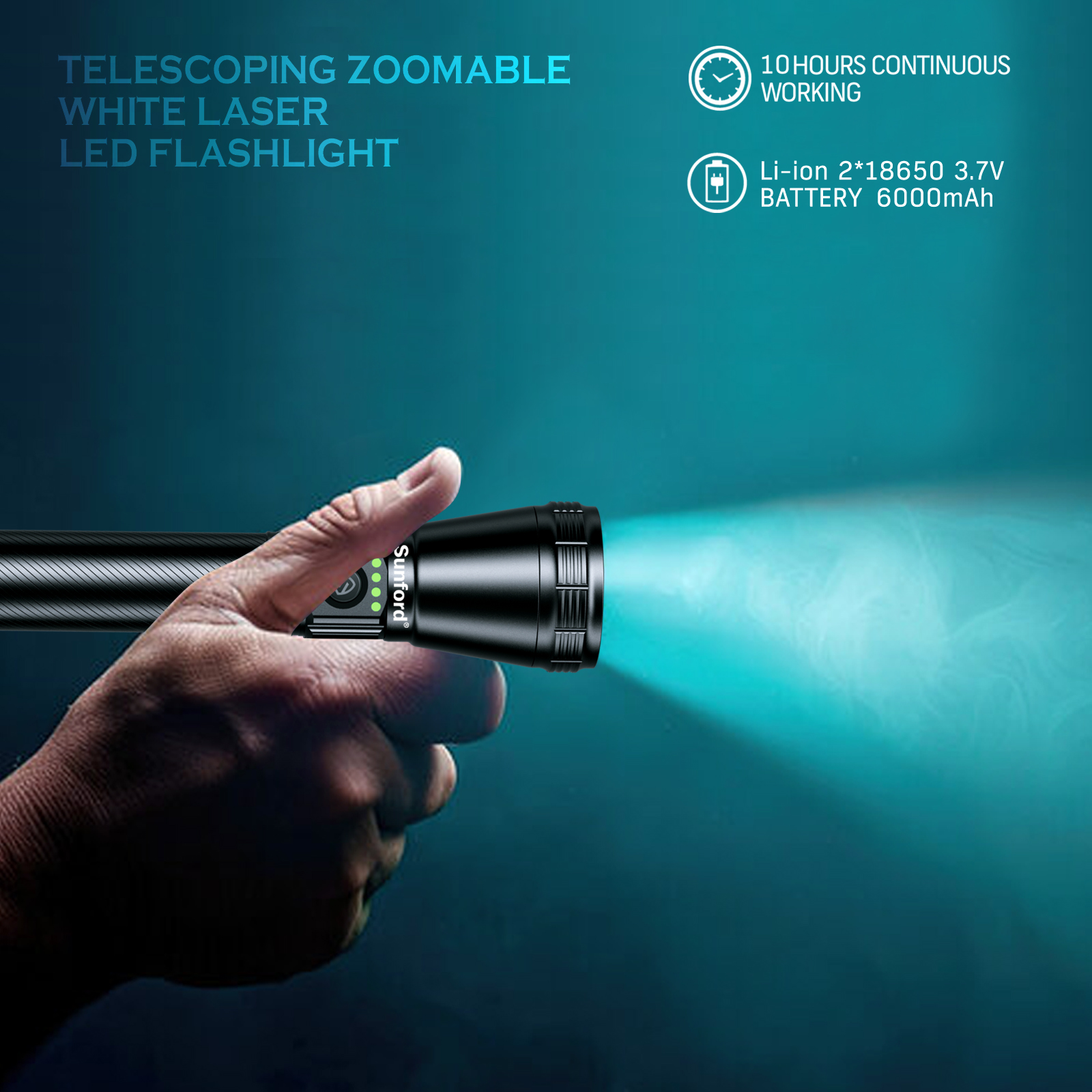 SF-473ZL Telescopic Zoomable White Laser LED Flashlight – Sunford