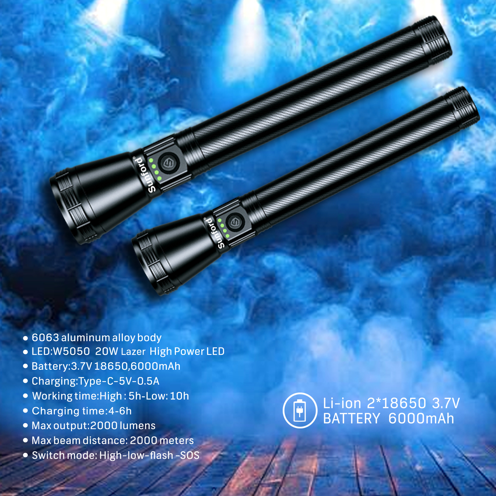 SF-473ZL Telescopic Zoomable White Laser LED Flashlight – Sunford