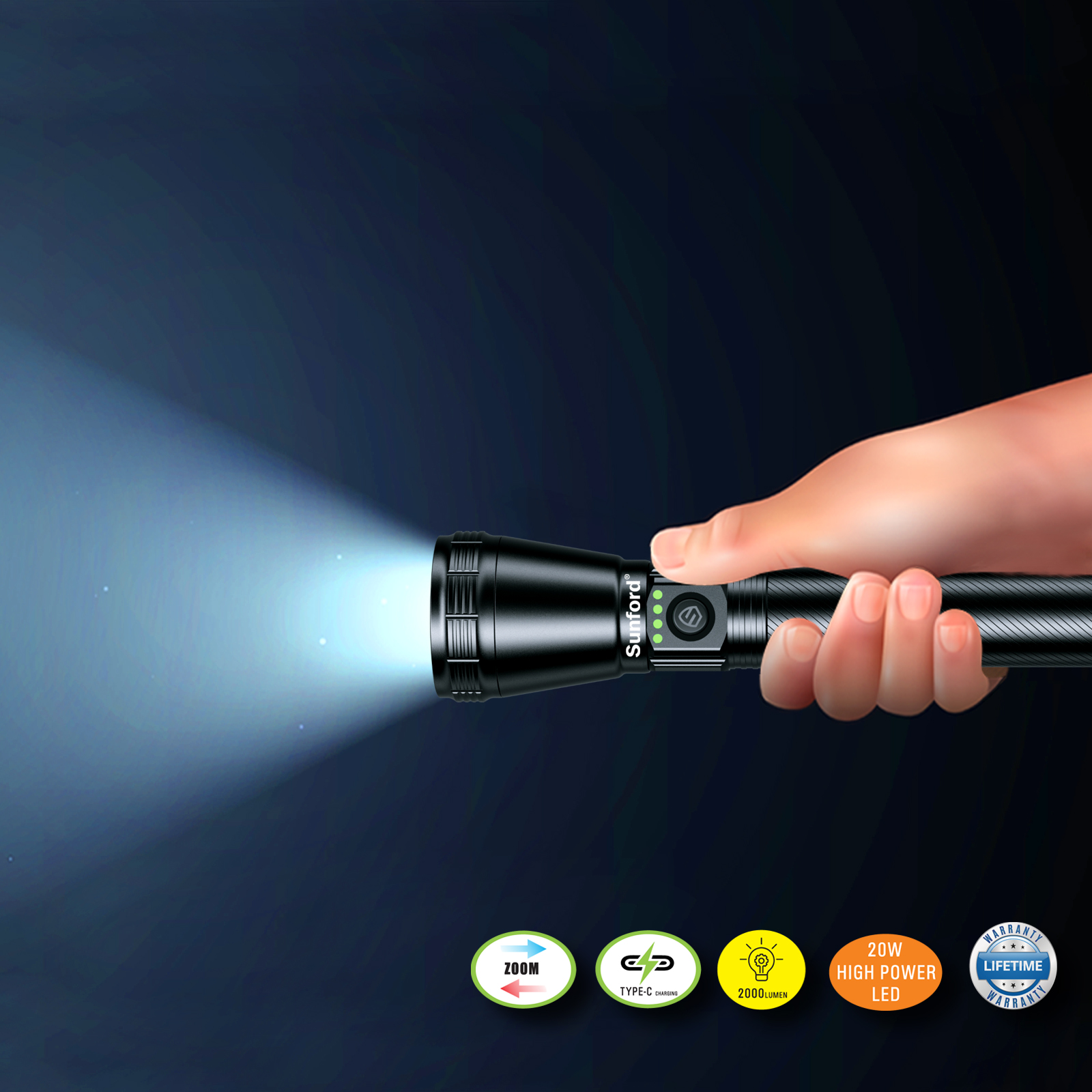 SF-473ZL Telescopic Zoomable White Laser LED Flashlight – Sunford