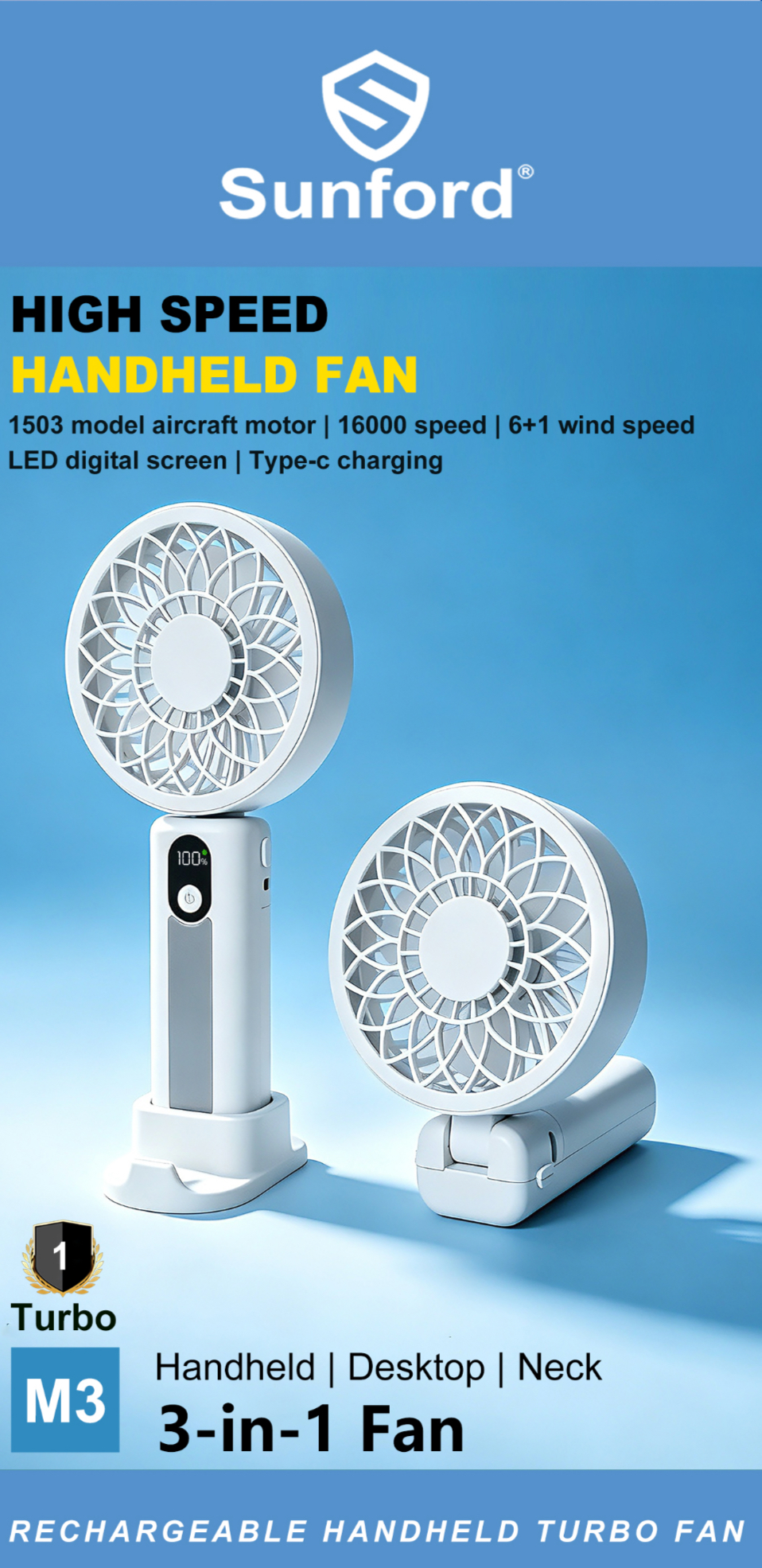 Sunford High Speed Handheld Fan M3